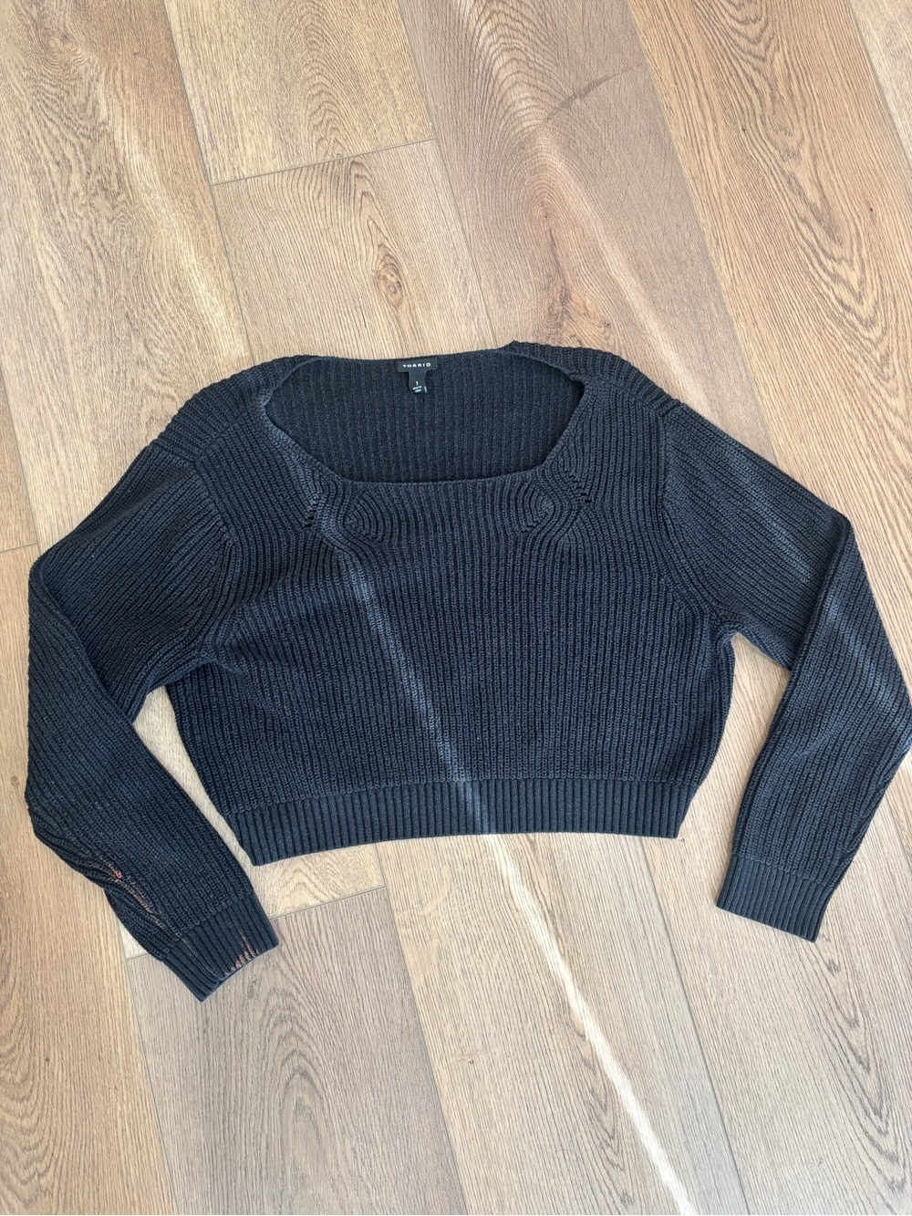 Black Ribbed Square-Neck Cropped Sweater
